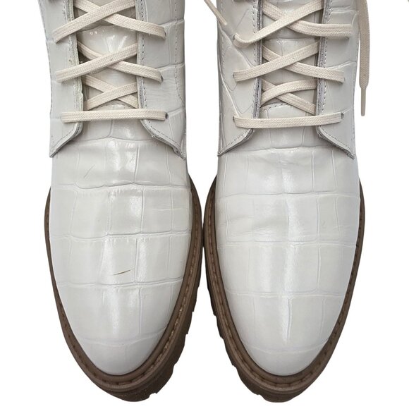 NEW Freda Salvador Emi Combat Boots Womens 5M Creme Leather Croc Embossed Shoes - Picture 10 of 16